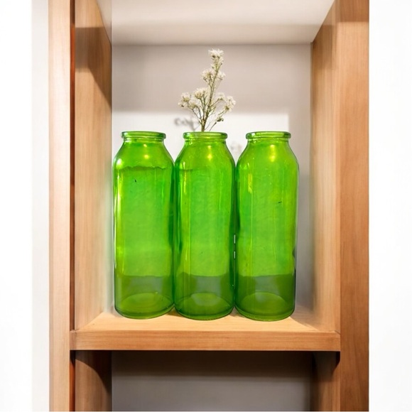Vintage Green Glass Connected 3 Bud Vases Flower Vase Storage Holder - Picture 1 of 9